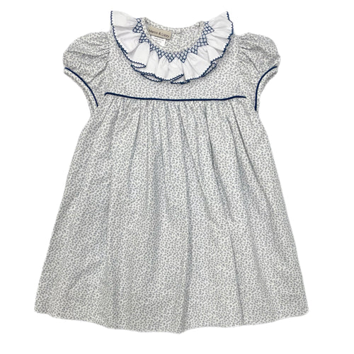 Little Threads Navy Floral Ruffle Collar Float Dress