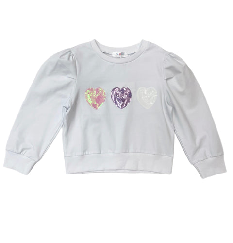 LuLu Bebe Pastel Sequin Heart L/S Shirt-White