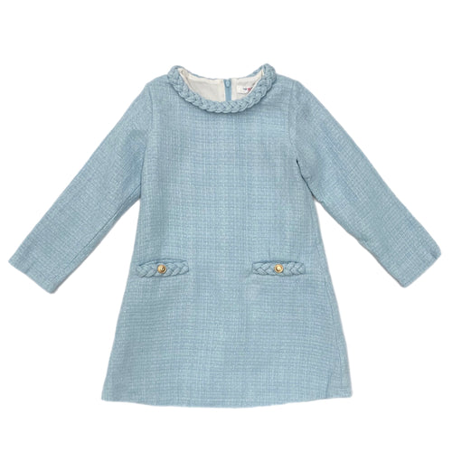 Lulu Bebe Audrey Braided Tweed L/S Dress-Lt. Blue