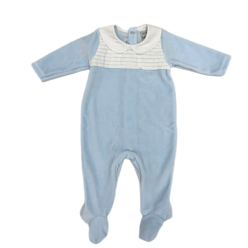 Babidu Velour Footie w/ Tucks and Collar-Sky Blue