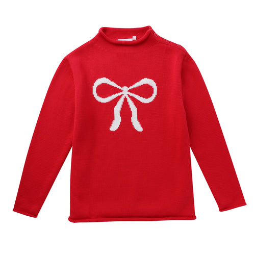 Swoon Baby White Bow sweater-Red/White