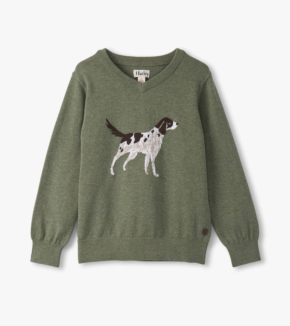 Hatley Hunting Dog V Neck Sweater-Olive
