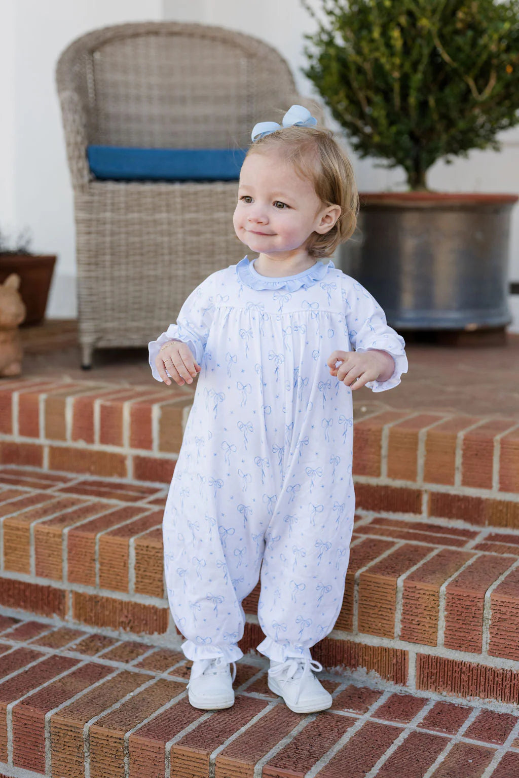 James & Lottie Blue Bows Lila Romper