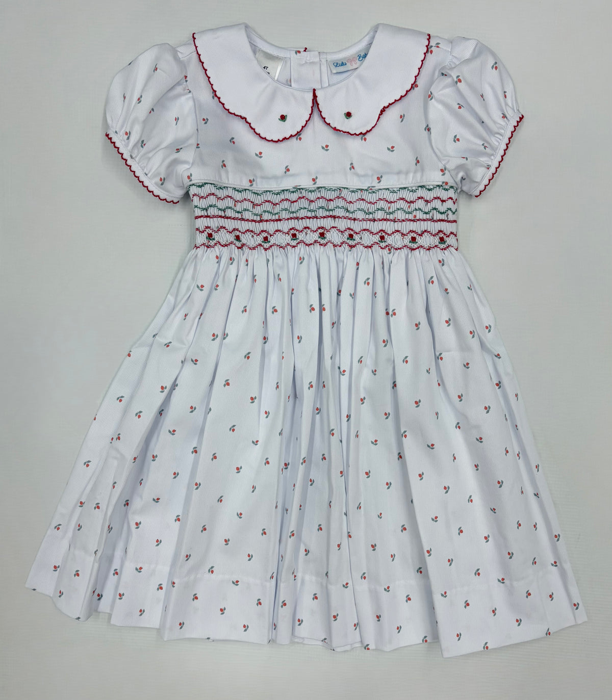 Berry Smocked Waist Dress w/ Emb. Collar