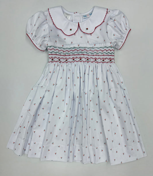 Berry Smocked Waist Dress w/ Emb. Collar