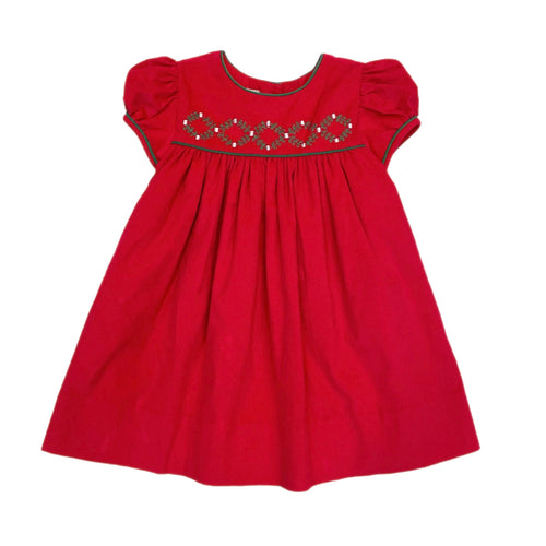 Marco & Lizzie Red Corduroy/Green Wreath Float Dress
