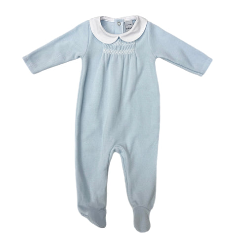 Babidu Smocked Footie w/ Collar-Sky Blue