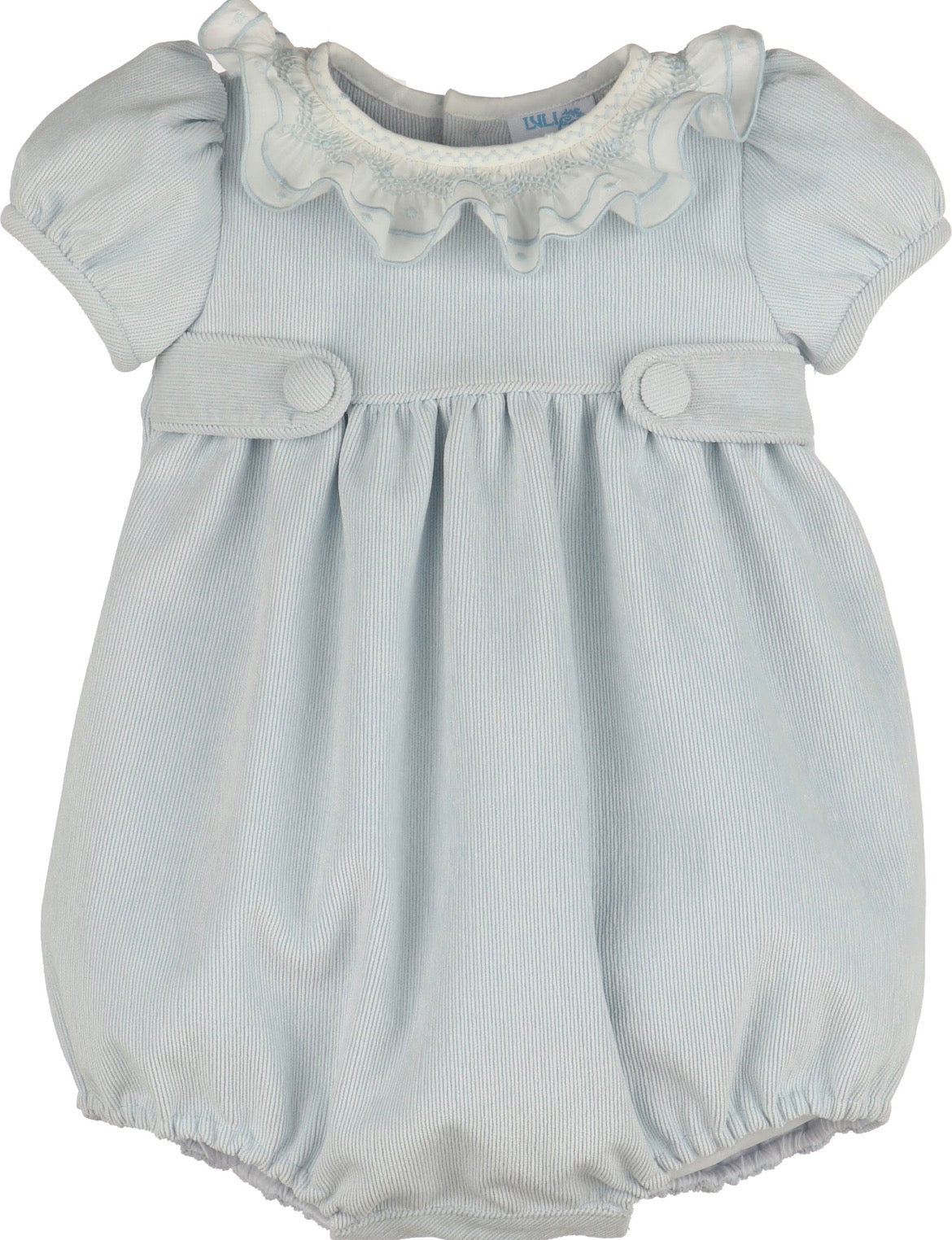 Luli & Me Sweet Corduroy Bubble w/ Ruffle Collar-Blue