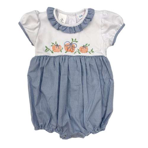 Lulu Bebe Aria Emb. Pumpkin Girl Bubble-Blue Gingham