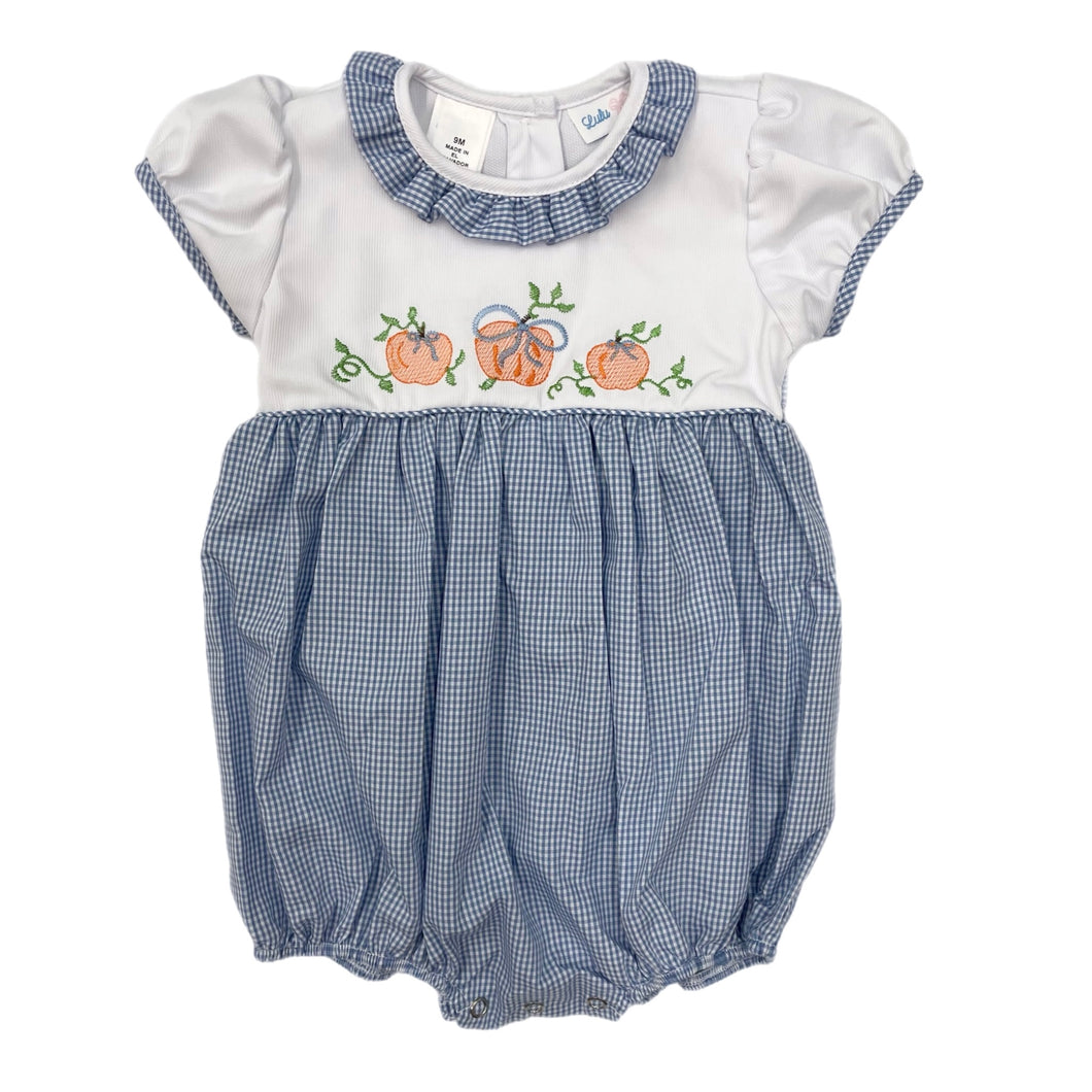 Lulu Bebe Aria Emb. Pumpkin Girl Bubble-Blue Gingham