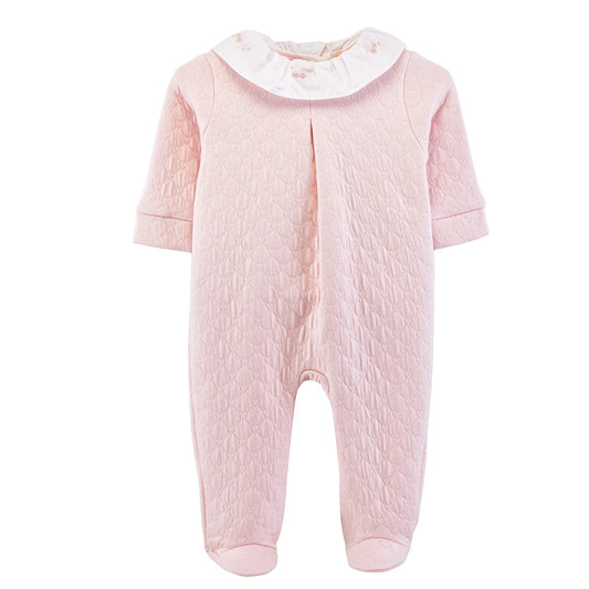 BCC Delicate Roses Jacquard Footie w/ Emb. Ruffled Collar-Pink
