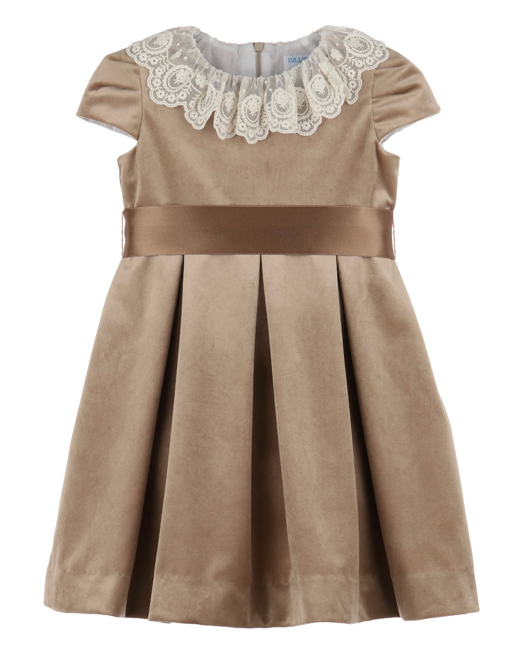 Luli & Me Deluxe Velvet Dress w/ Sash-Beige