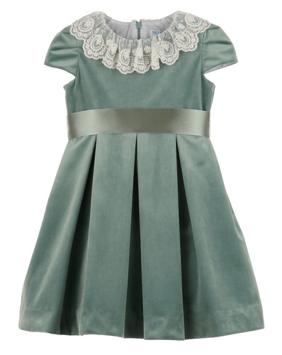 Luli & Me Deluxe Velvet Dress w/ Sash-Sage