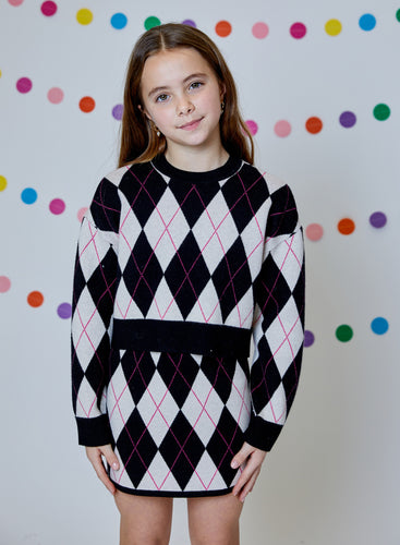 Design History Black/Pink Argyle Sweater