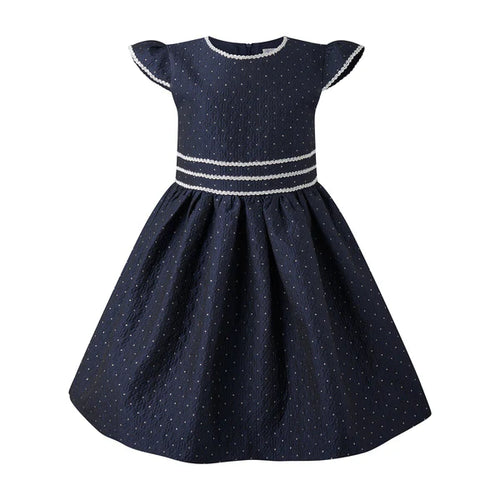Rachel Riley Dot Damask Dress-Navy