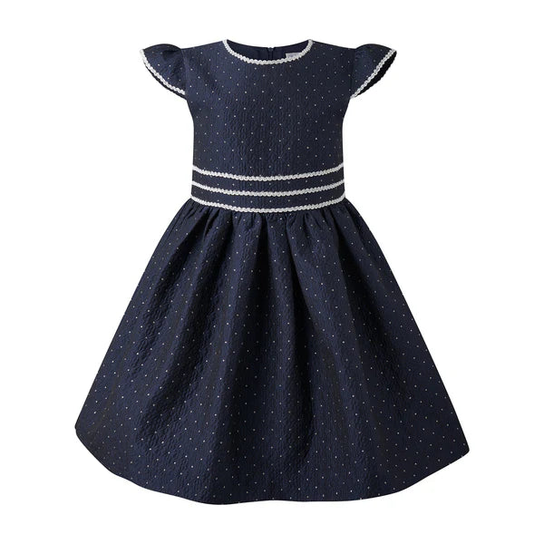 Rachel Riley Dot Damask Dress-Navy