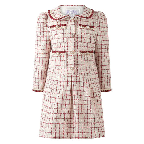 Rachel Riley Check Tweed Dress-Red