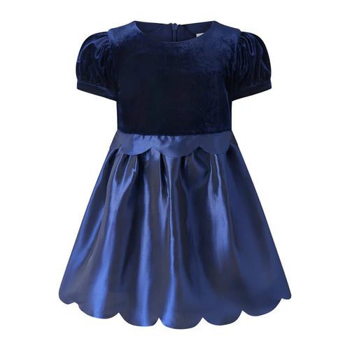 Rachel Riley Navy Taffeta Scalloped Dress