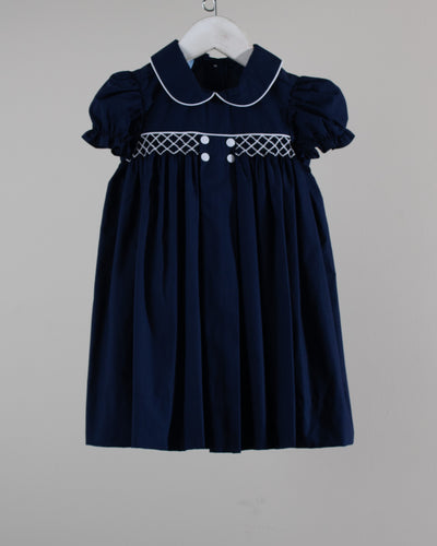 CLO Navy Smocked Sophia Dress