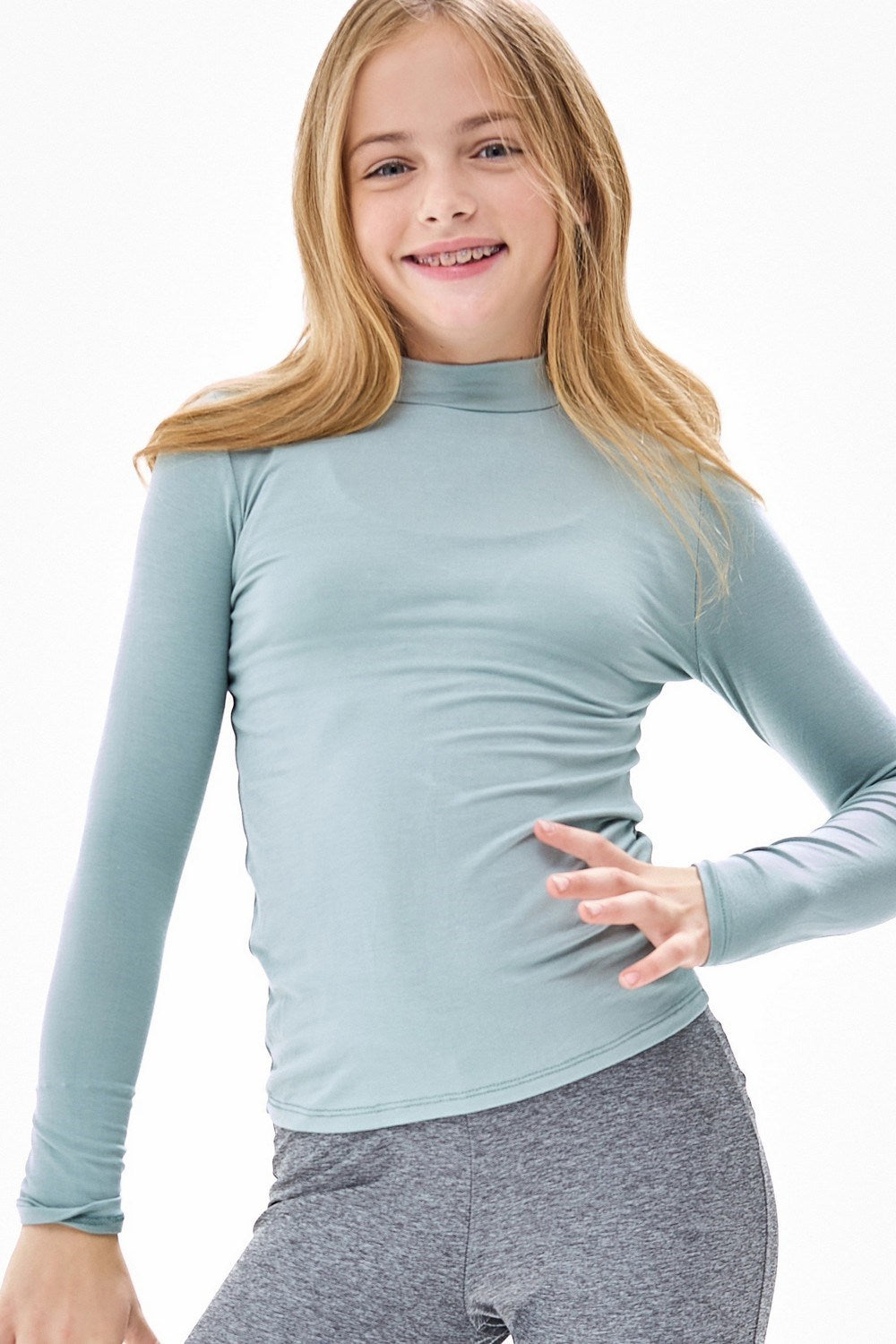 Good Girl Mock Neck L/S Shirt-Sage