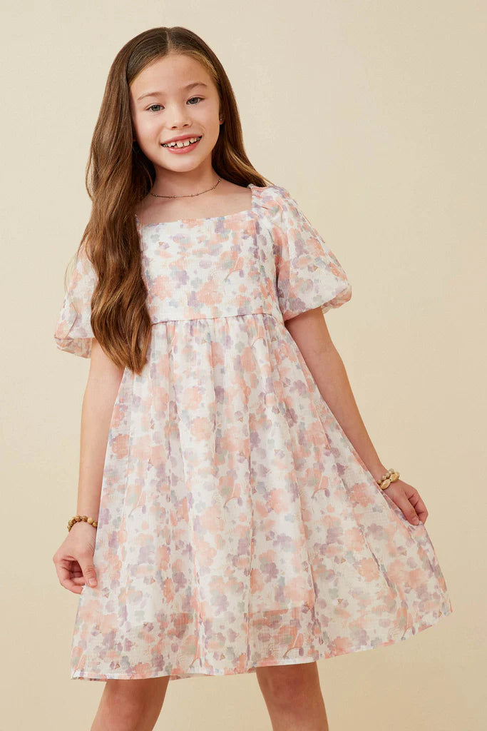 Hayden Blush/Lavender Floral Puff Sleeve Dress