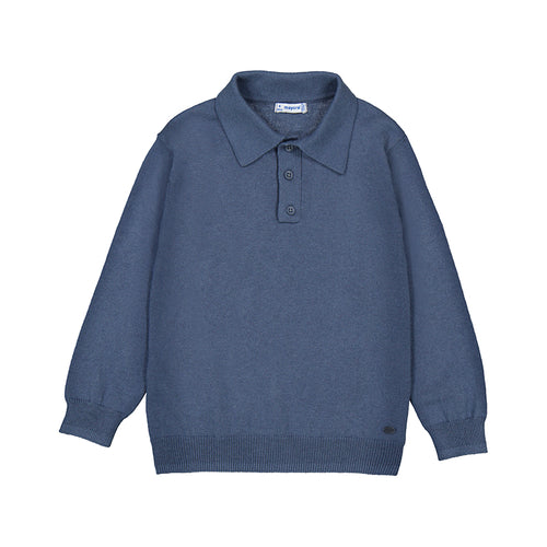 Mayoral L/S Knit Polo-Steel Blue