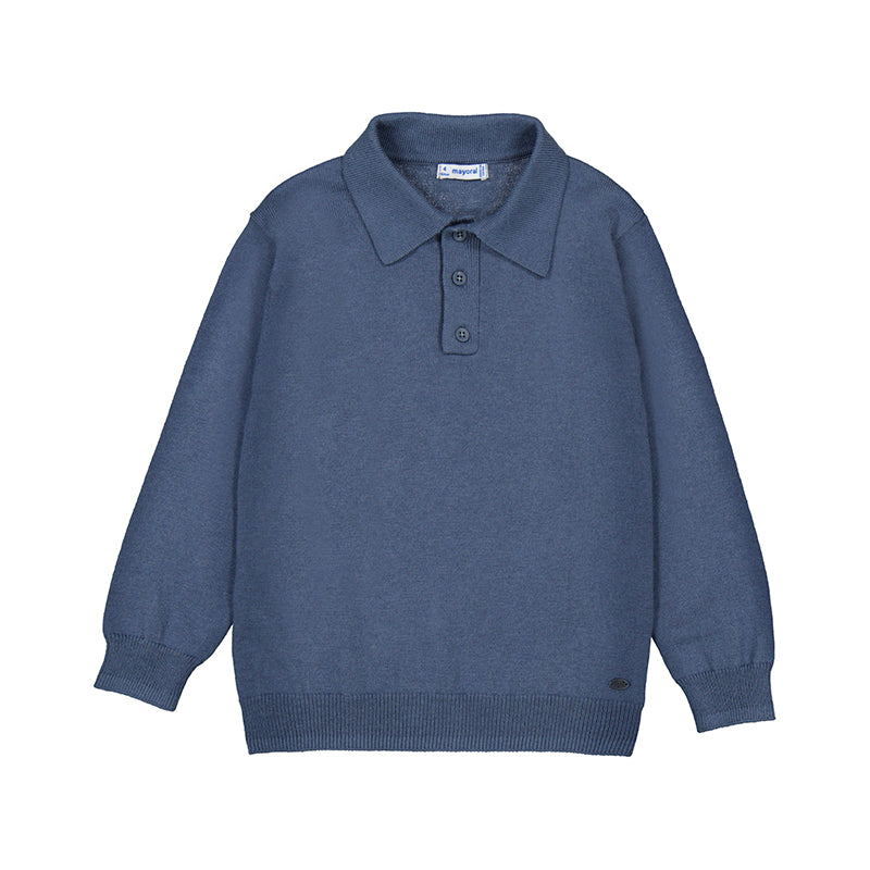 Mayoral L/S Knit Polo-Steel Blue