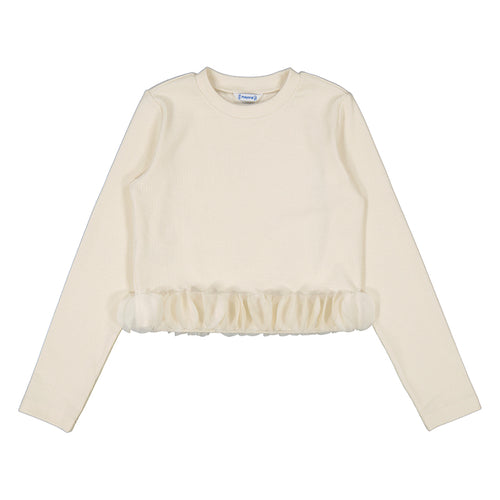 Mayoral Ribbed Shirt w/ Petal Detail-Cream