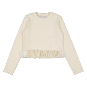 Mayoral Ribbed Shirt w/ Petal Detail-Cream