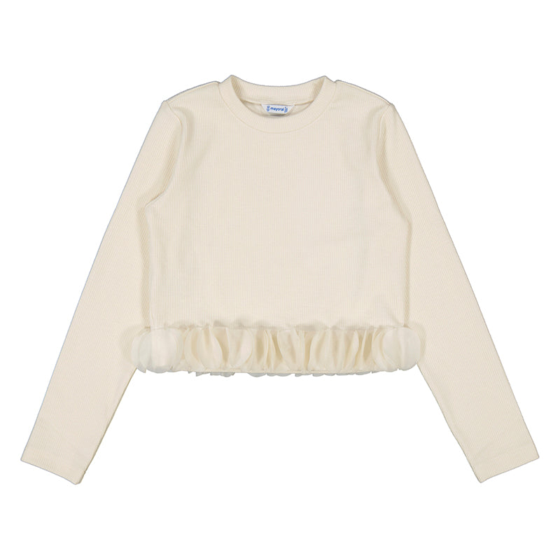 Mayoral Ribbed Shirt w/ Petal Detail-Cream