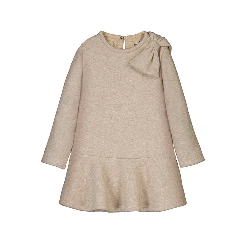 Mayoral Knit Dress w/ Bow Shoulder-Toffee
