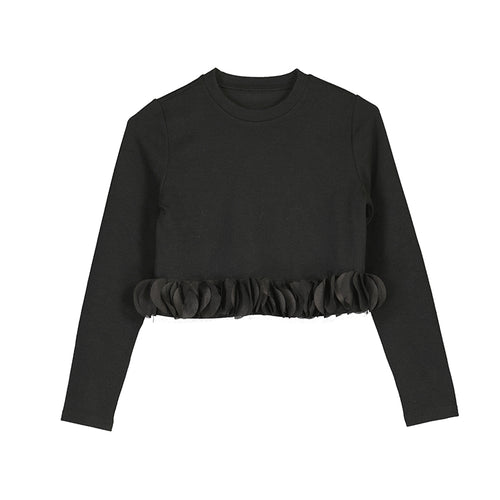 Mayoral Black Ribbed Top w/ Petal Detail