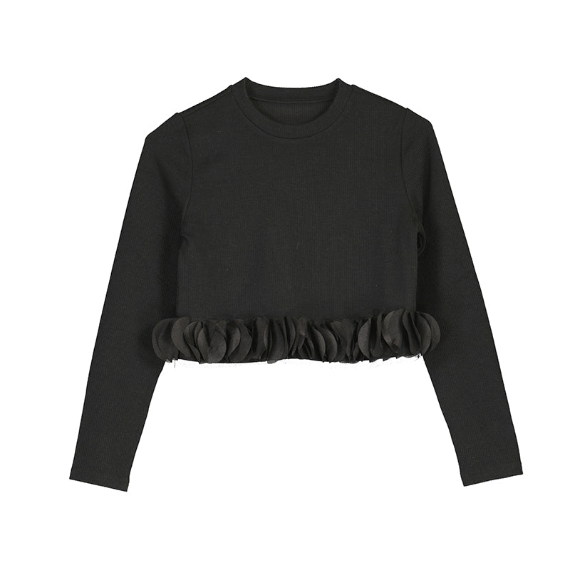 Mayoral Black Ribbed Top w/ Petal Detail