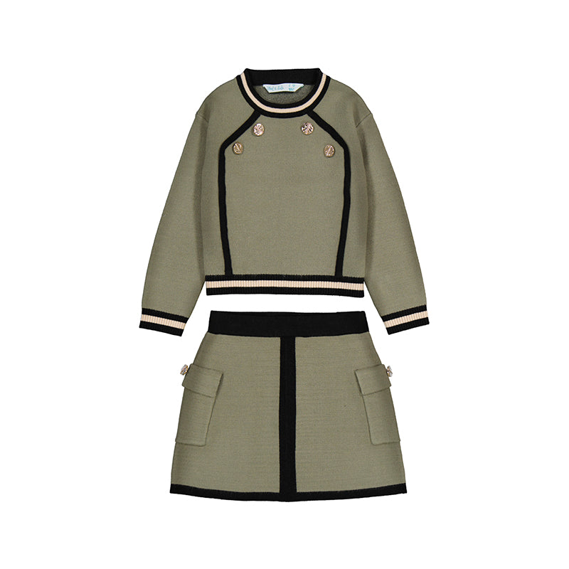 Abel & Lula Moss Sweater Skirt Set w/ Buttons