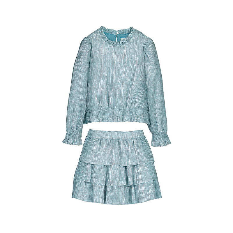 Abel & Lula Blue Metallic Skirt Set