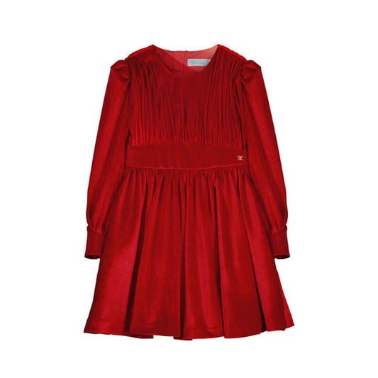 Abel & Lula Red Crushed Velvet L/S Dress