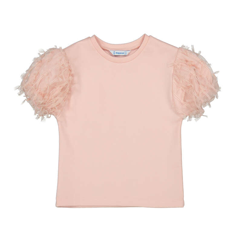 Mayoral S/S Tulle Sleeve Shirt-Pink
