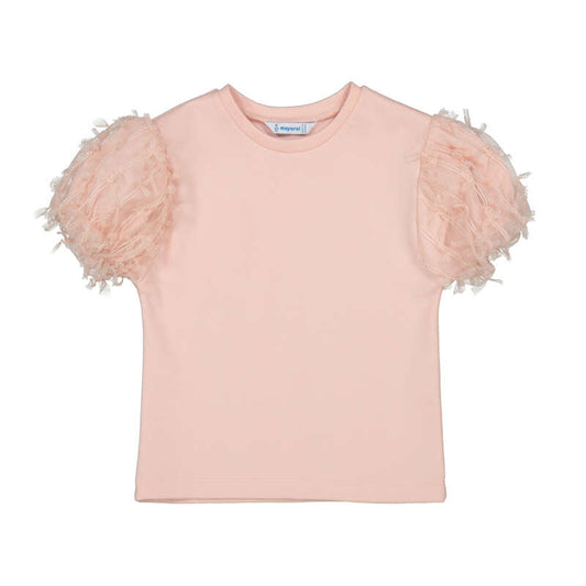 Mayoral S/S Tulle Sleeve Shirt-Pink