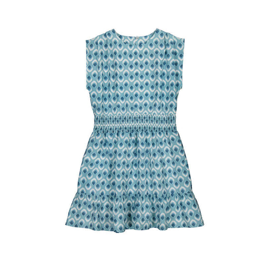 Mayoral Smocked Waist Printed Dress-Blue