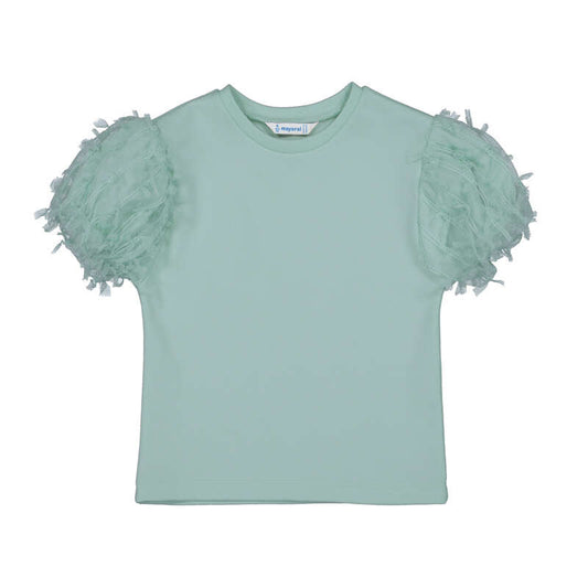 Mayoral S/S Tulle Sleeve Shirt-Mint