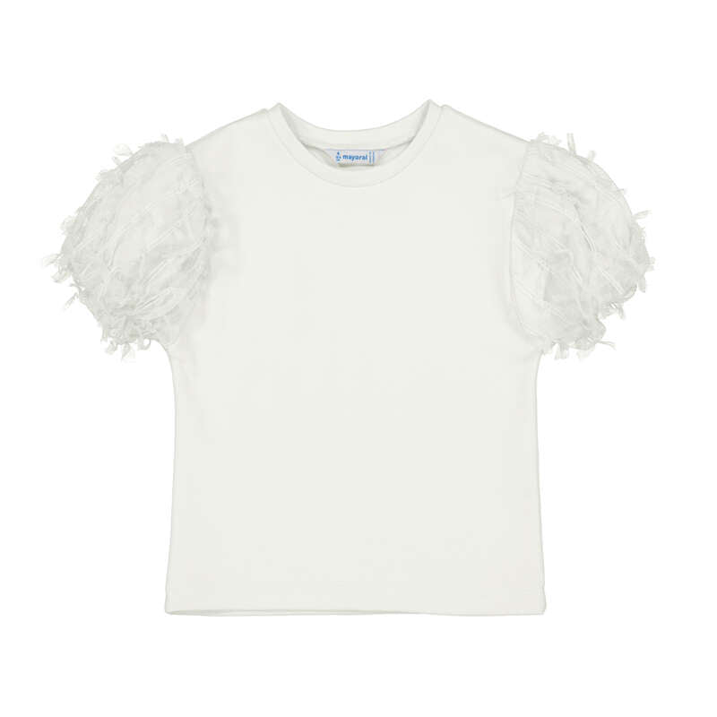 Mayoral S/S Tulle Sleeve Shirt-Natural