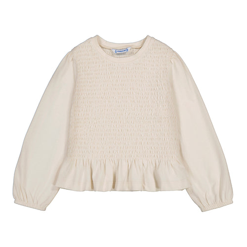 Mayoral Cream Knit Smocked L/S Shirt