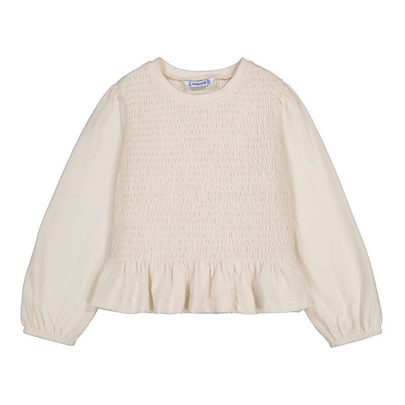 Mayoral Cream Knit Smocked L/S Shirt