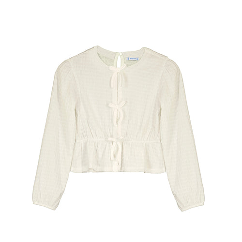 Mayoral Ribbed Blouse with Bows-Cream