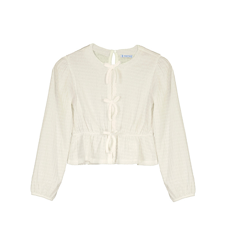 Mayoral Ribbed Blouse with Bows-Cream