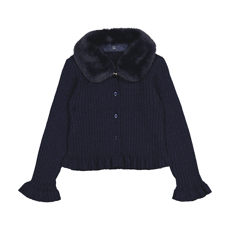 Mayoral Faux Fur Collar Cardigan