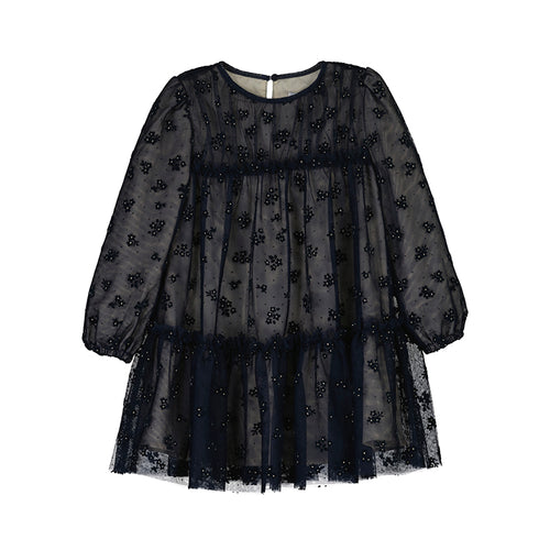 Mayoral Tulle Printed Dress-Navy
