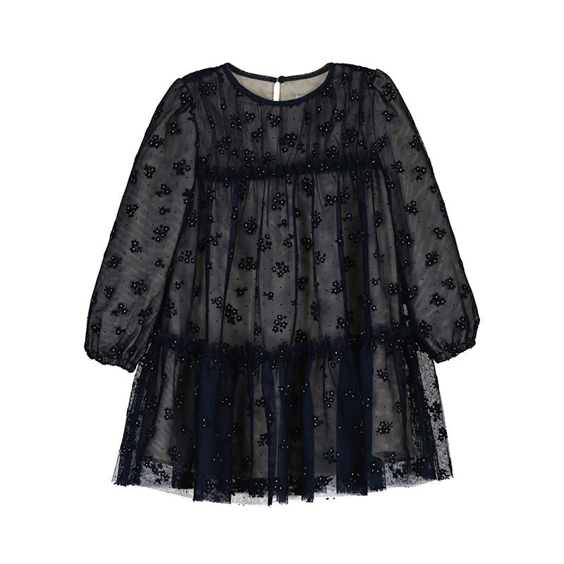 Mayoral Tulle Printed Dress-Navy