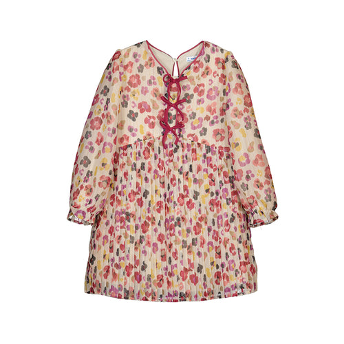 Mayoral Pleated Printed Floral Dress-Cherry