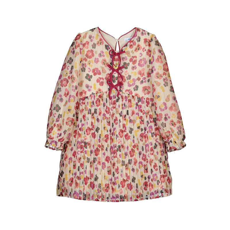 Mayoral Pleated Printed Floral Dress-Cherry